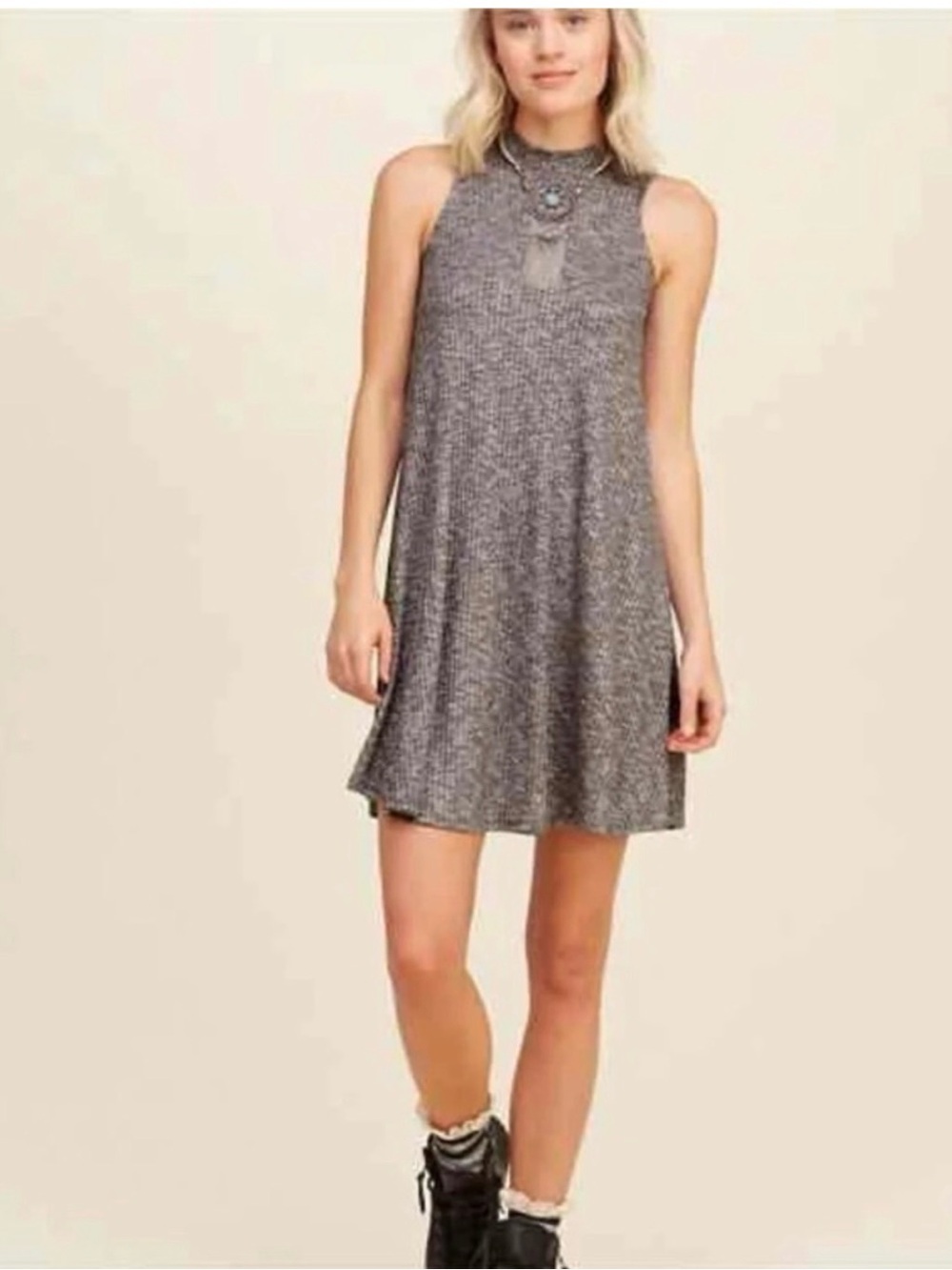 Hollister Y2K ribbed grey sleeveless swing skaters dress size S